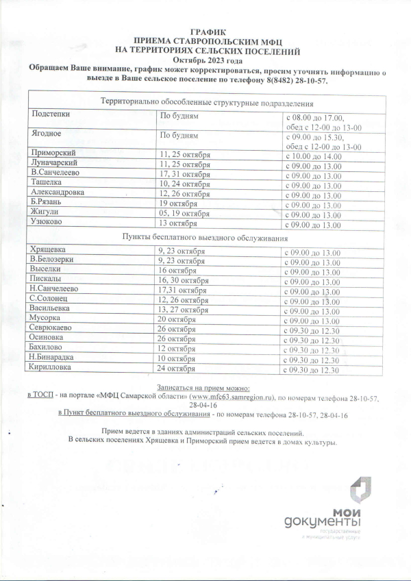 График приема МФЦ
